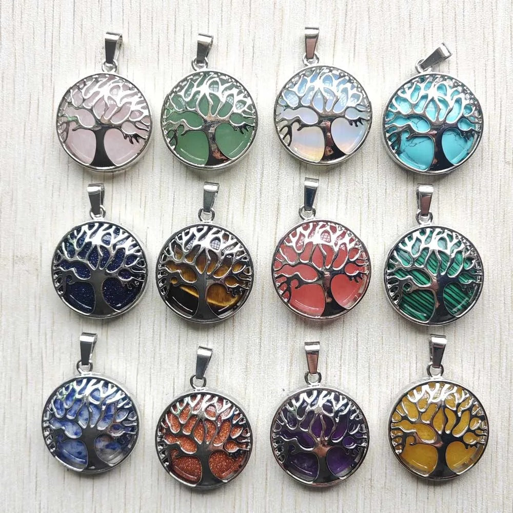 Wholesale 12pcs Fashion Natural Stone Alloy Tree of Life Mix Pendants for Necklaces Jewelry