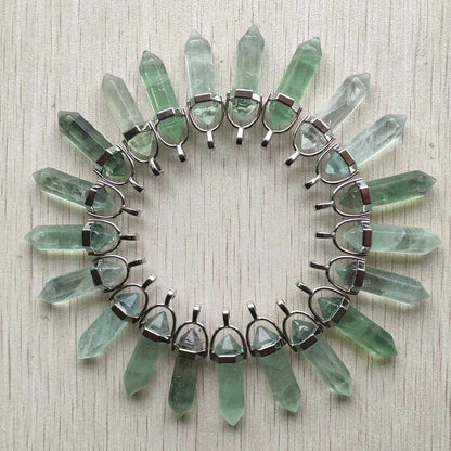 "Beautiful Natural Green Fluorite Pillar Charms Pendants - High Quality DIY Necklace Jewelry Making - 24pcs Wholesale - Fast Shipping"