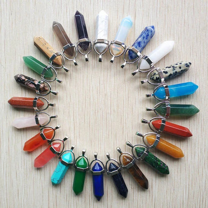 Wholesale 24pcs Assorted Natural Stone Mixed Pillar Charms Chakra Pendants - Good Quality for Necklace Making