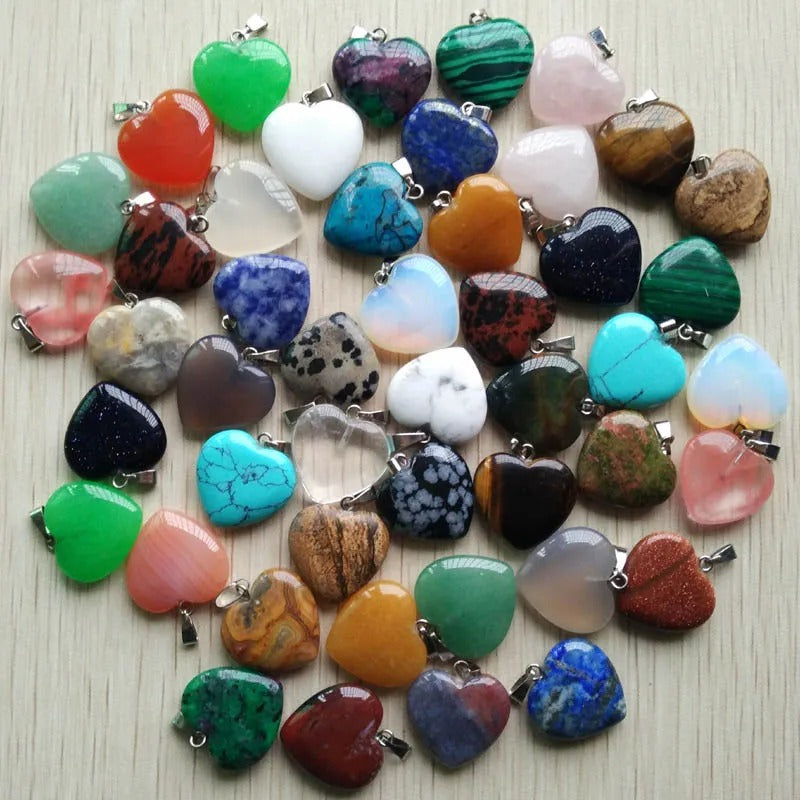 Wholesale 50pcs Assorted Heart Natural Stone Charms Pendants - 20mm Good Quality for Jewelry Making