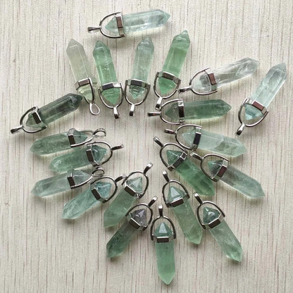 "Beautiful Natural Green Fluorite Pillar Charms Pendants - High Quality DIY Necklace Jewelry Making - 24pcs Wholesale - Fast Shipping"