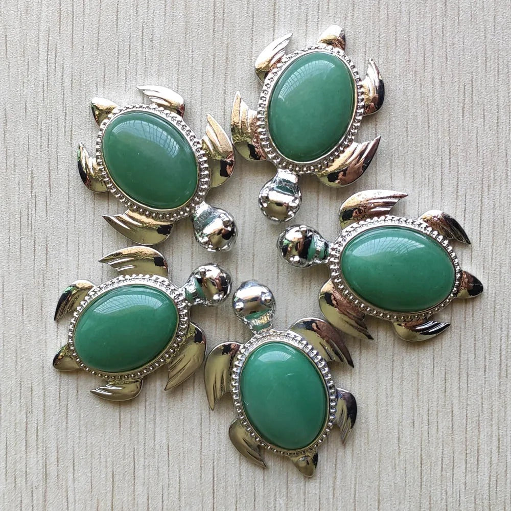 High Quality Mixed Natural Stone Alloy Turtle Pendants - 5pcs Wholesale for Necklace Jewelry Making