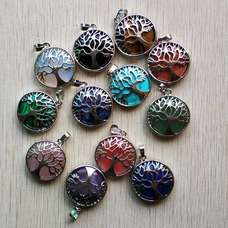 Wholesale 12pcs Fashion Natural Stone Alloy Tree of Life Mix Pendants for Necklaces Jewelry