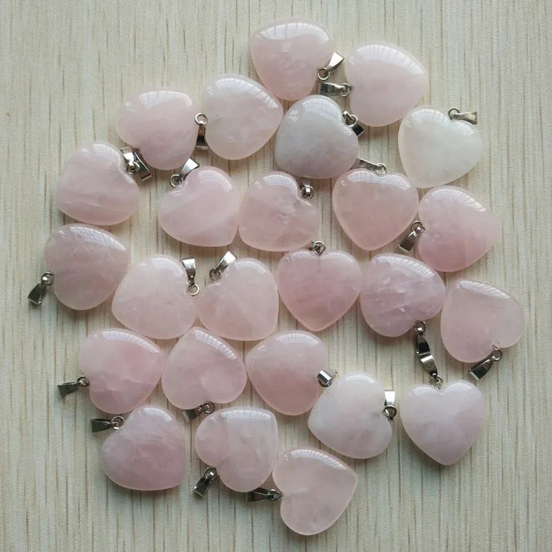 Wholesale 50pcs Assorted Heart Natural Stone Charms Pendants - 20mm Good Quality for Jewelry Making