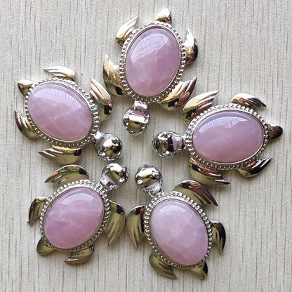 High Quality Mixed Natural Stone Alloy Turtle Pendants - 5pcs Wholesale for Necklace Jewelry Making