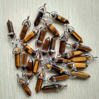 Wholesale 24pcs Assorted Natural Stone Mixed Pillar Charms Chakra Pendants - Good Quality for Necklace Making