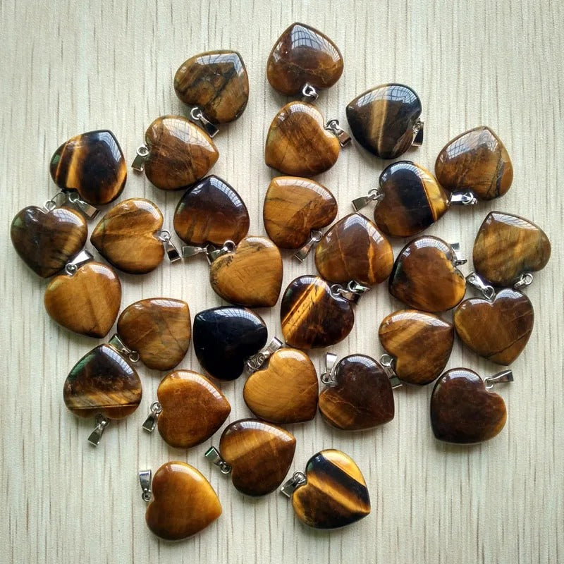 Wholesale 50pcs Assorted Heart Natural Stone Charms Pendants - 20mm Good Quality for Jewelry Making