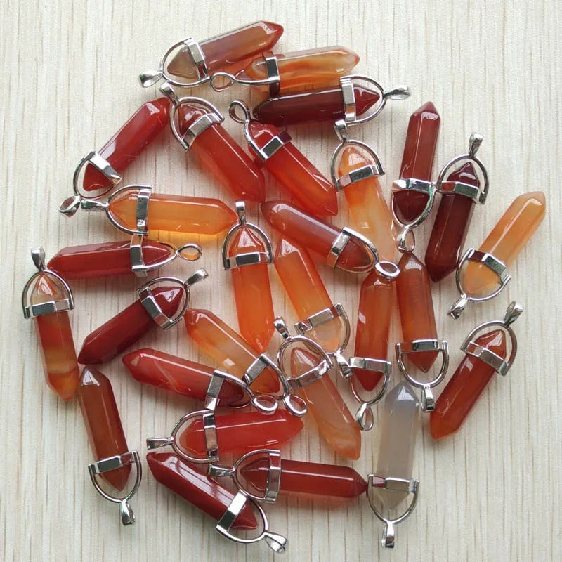 Wholesale 24pcs Assorted Natural Stone Mixed Pillar Charms Chakra Pendants - Good Quality for Necklace Making