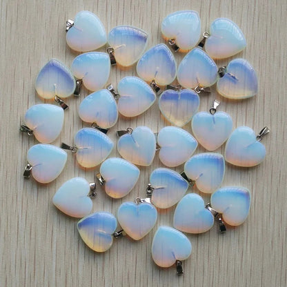 Wholesale 50pcs Assorted Heart Natural Stone Charms Pendants - 20mm Good Quality for Jewelry Making