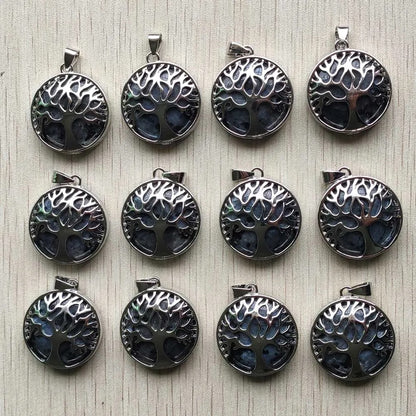 Wholesale 12pcs Fashion Natural Stone Alloy Tree of Life Mix Pendants for Necklaces Jewelry