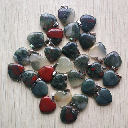 Wholesale 50pcs Assorted Heart Natural Stone Charms Pendants - 20mm Good Quality for Jewelry Making