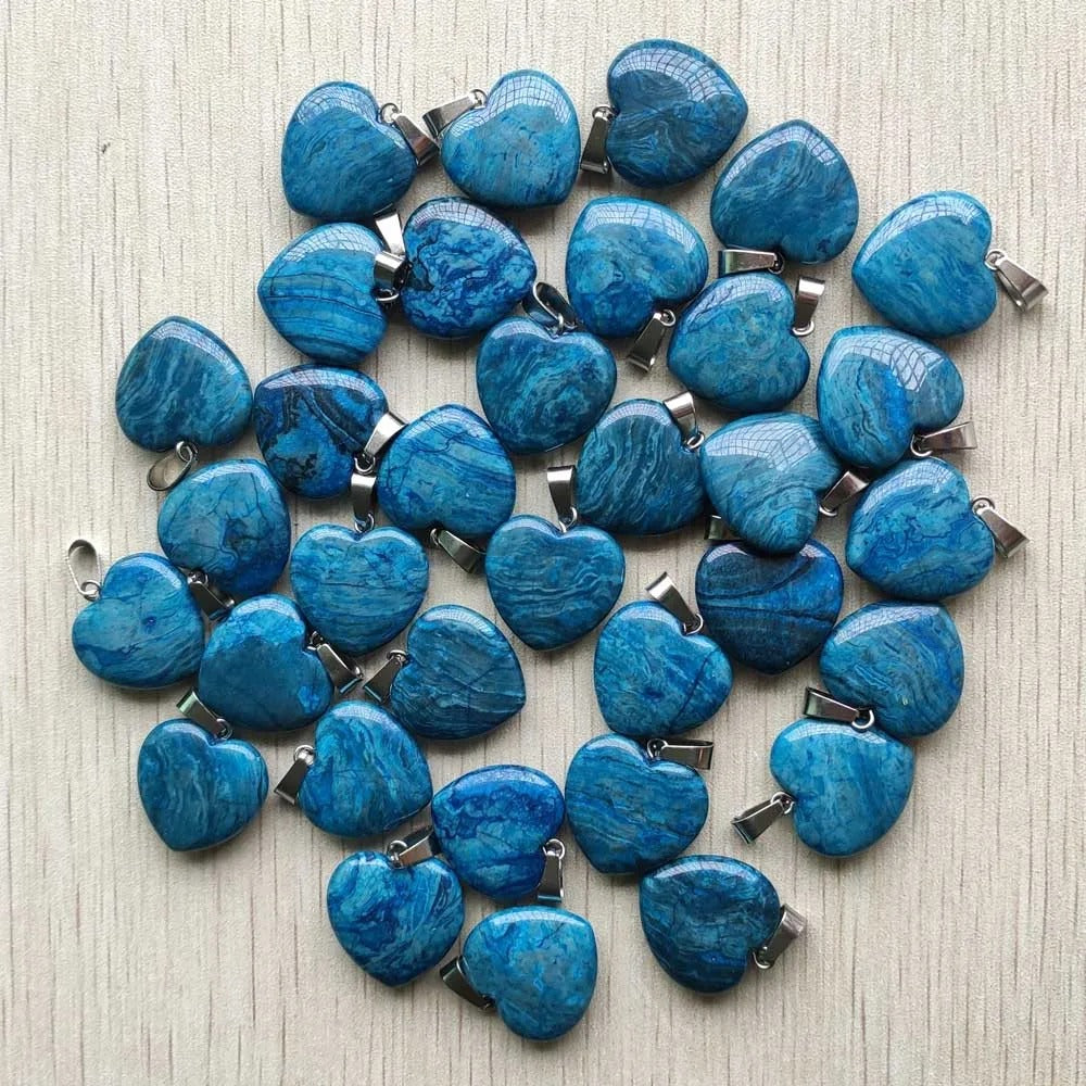 Wholesale 50pcs Assorted Heart Natural Stone Charms Pendants - 20mm Good Quality for Jewelry Making