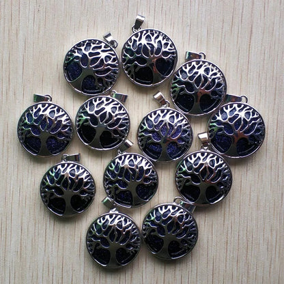 Wholesale 12pcs Fashion Natural Stone Alloy Tree of Life Mix Pendants for Necklaces Jewelry