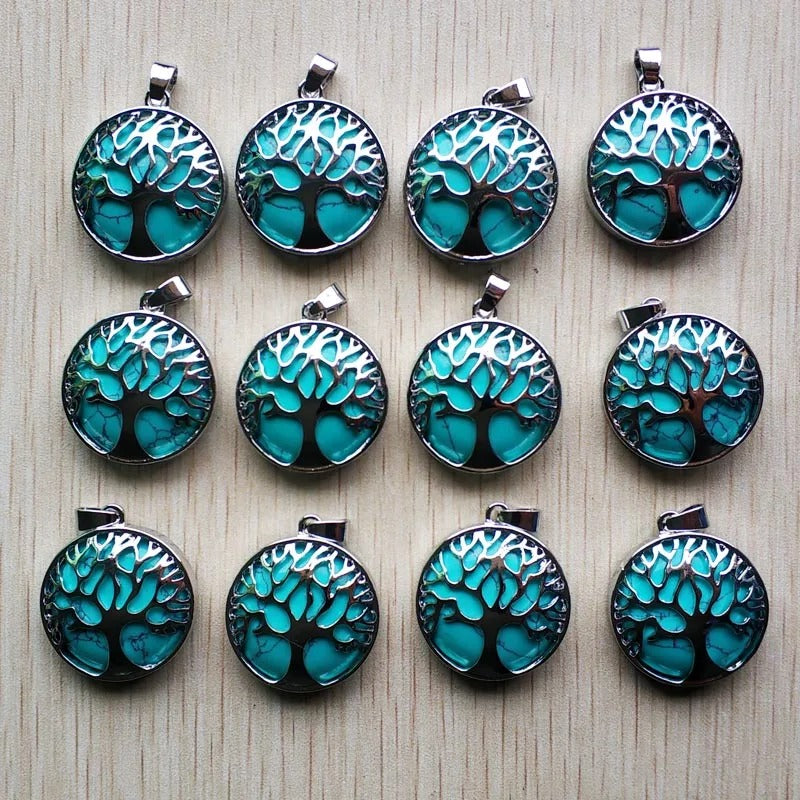 Wholesale 12pcs Fashion Natural Stone Alloy Tree of Life Mix Pendants for Necklaces Jewelry