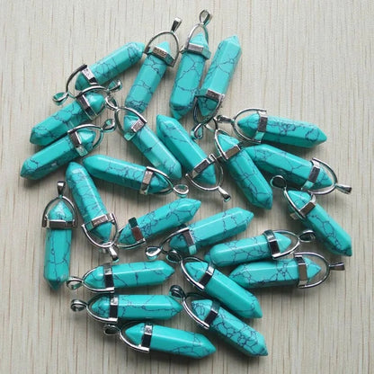 Wholesale 24pcs Assorted Natural Stone Mixed Pillar Charms Chakra Pendants - Good Quality for Necklace Making