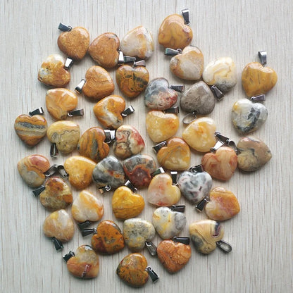 Wholesale 50pcs Assorted Heart Natural Stone Charms Pendants - 20mm Good Quality for Jewelry Making