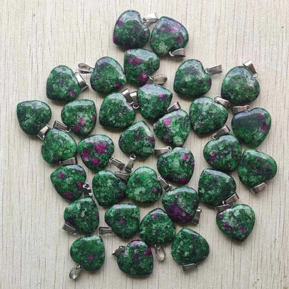 Wholesale 50pcs Assorted Heart Natural Stone Charms Pendants - 20mm Good Quality for Jewelry Making