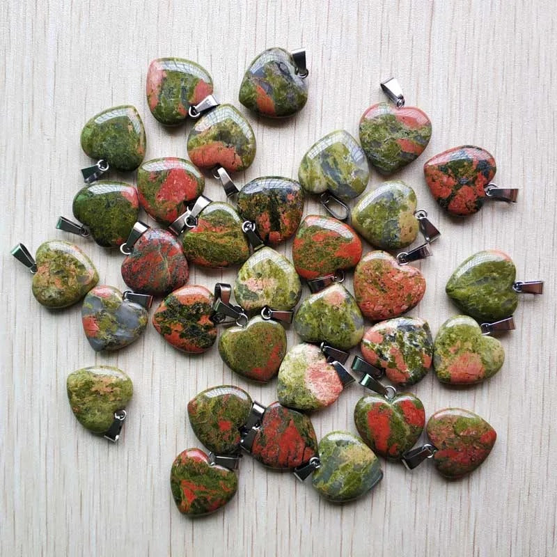 Wholesale 50pcs Assorted Heart Natural Stone Charms Pendants - 20mm Good Quality for Jewelry Making