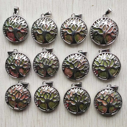 Wholesale 12pcs Fashion Natural Stone Alloy Tree of Life Mix Pendants for Necklaces Jewelry