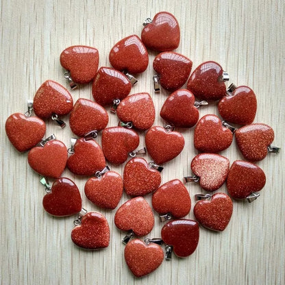 Wholesale 50pcs Assorted Heart Natural Stone Charms Pendants - 20mm Good Quality for Jewelry Making