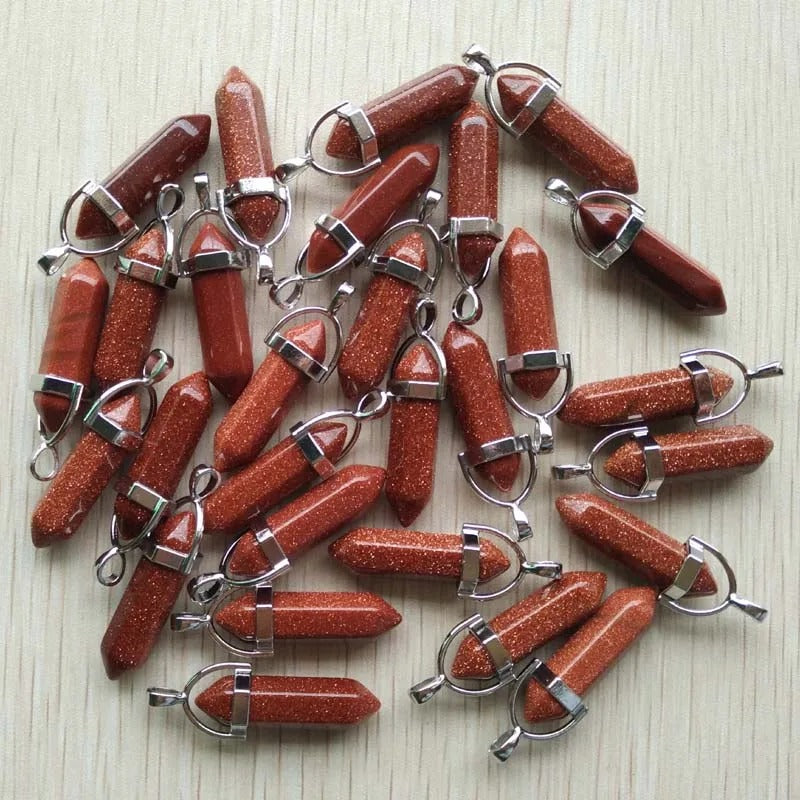 Wholesale 24pcs Assorted Natural Stone Mixed Pillar Charms Chakra Pendants - Good Quality for Necklace Making