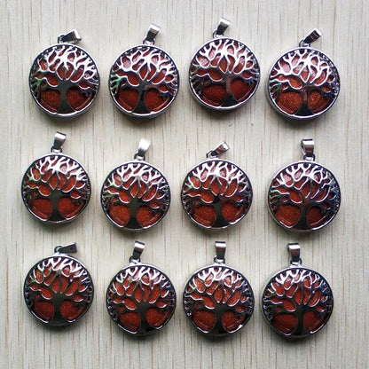 Wholesale 12pcs Fashion Natural Stone Alloy Tree of Life Mix Pendants for Necklaces Jewelry