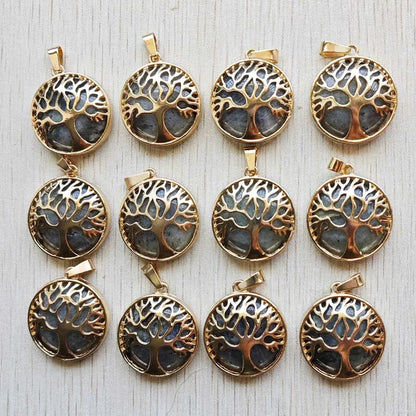 Wholesale 12pcs Fashion Natural Stone Alloy Tree of Life Mix Pendants for Necklaces Jewelry