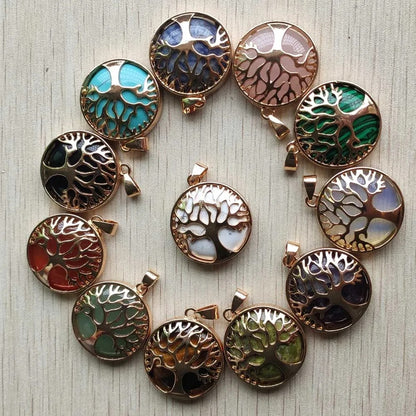 Wholesale 12pcs Fashion Natural Stone Alloy Tree of Life Mix Pendants for Necklaces Jewelry