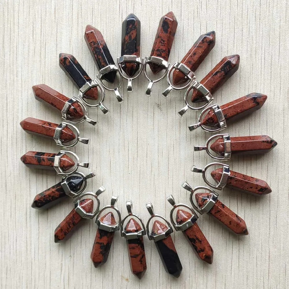 Wholesale 24pcs Assorted Natural Stone Mixed Pillar Charms Chakra Pendants - Good Quality for Necklace Making