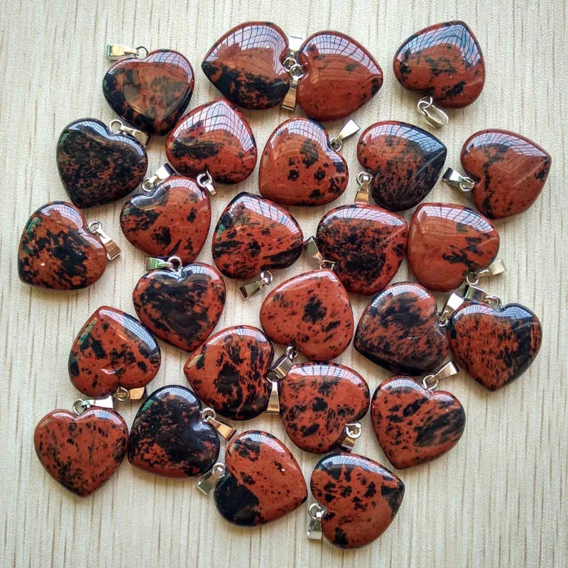 Wholesale 50pcs Assorted Heart Natural Stone Charms Pendants - 20mm Good Quality for Jewelry Making