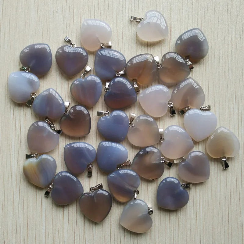 Wholesale 50pcs Assorted Heart Natural Stone Charms Pendants - 20mm Good Quality for Jewelry Making