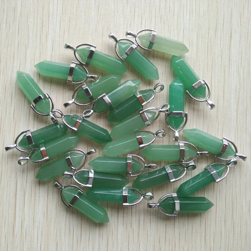 Wholesale 24pcs Assorted Natural Stone Mixed Pillar Charms Chakra Pendants - Good Quality for Necklace Making