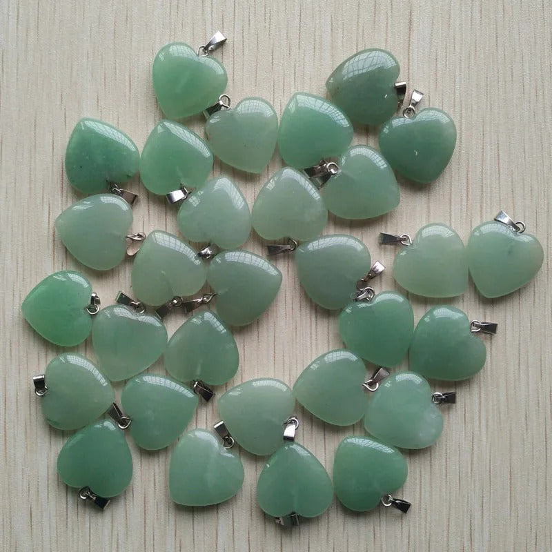 Wholesale 50pcs Assorted Heart Natural Stone Charms Pendants - 20mm Good Quality for Jewelry Making