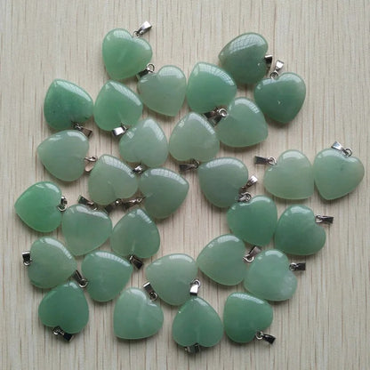 Wholesale 50pcs Assorted Heart Natural Stone Charms Pendants - 20mm Good Quality for Jewelry Making