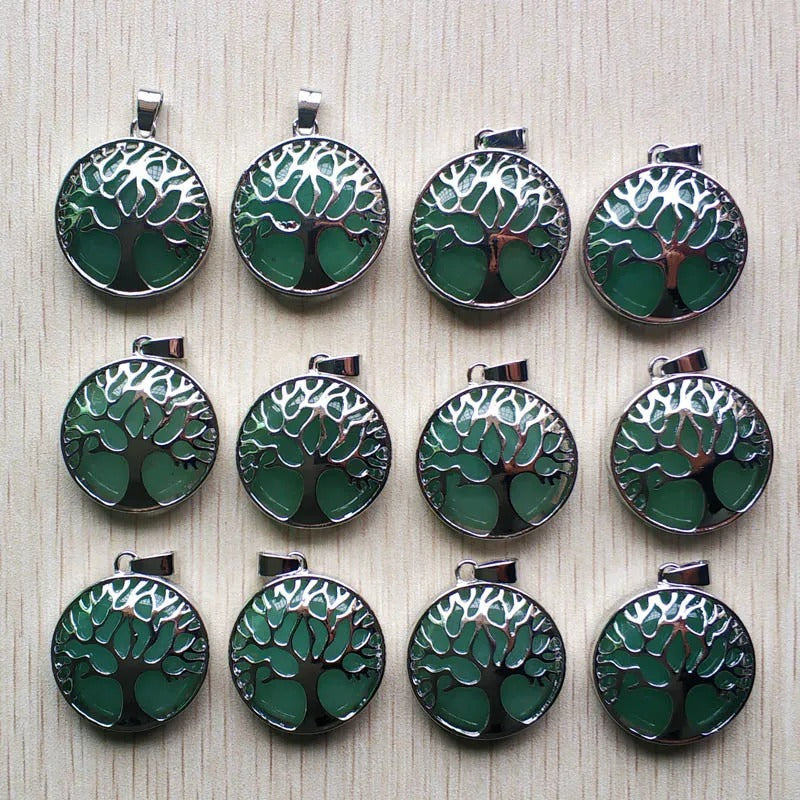 Wholesale 12pcs Fashion Natural Stone Alloy Tree of Life Mix Pendants for Necklaces Jewelry