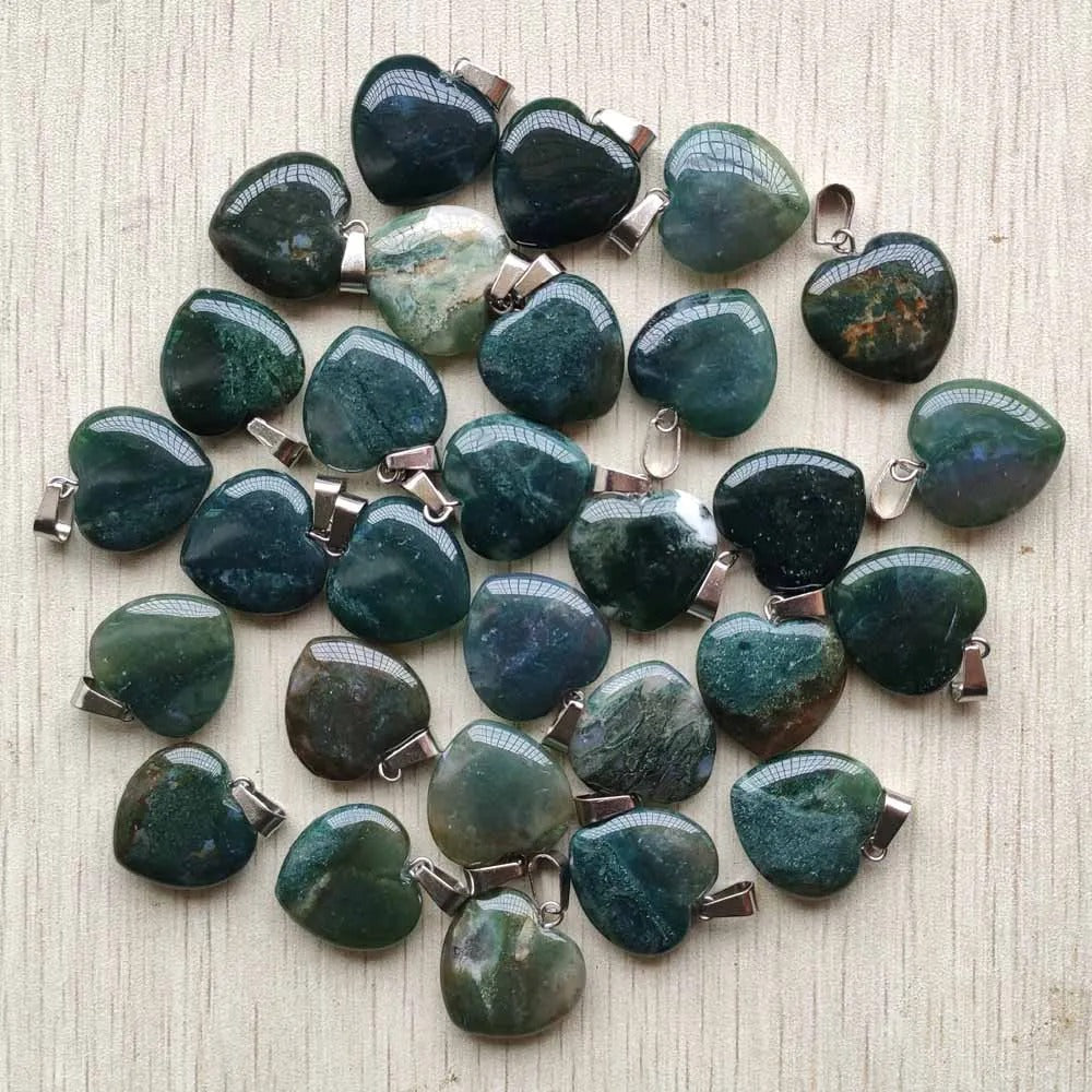 Wholesale 50pcs Assorted Heart Natural Stone Charms Pendants - 20mm Good Quality for Jewelry Making