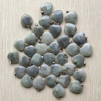 Wholesale 50pcs Assorted Heart Natural Stone Charms Pendants - 20mm Good Quality for Jewelry Making