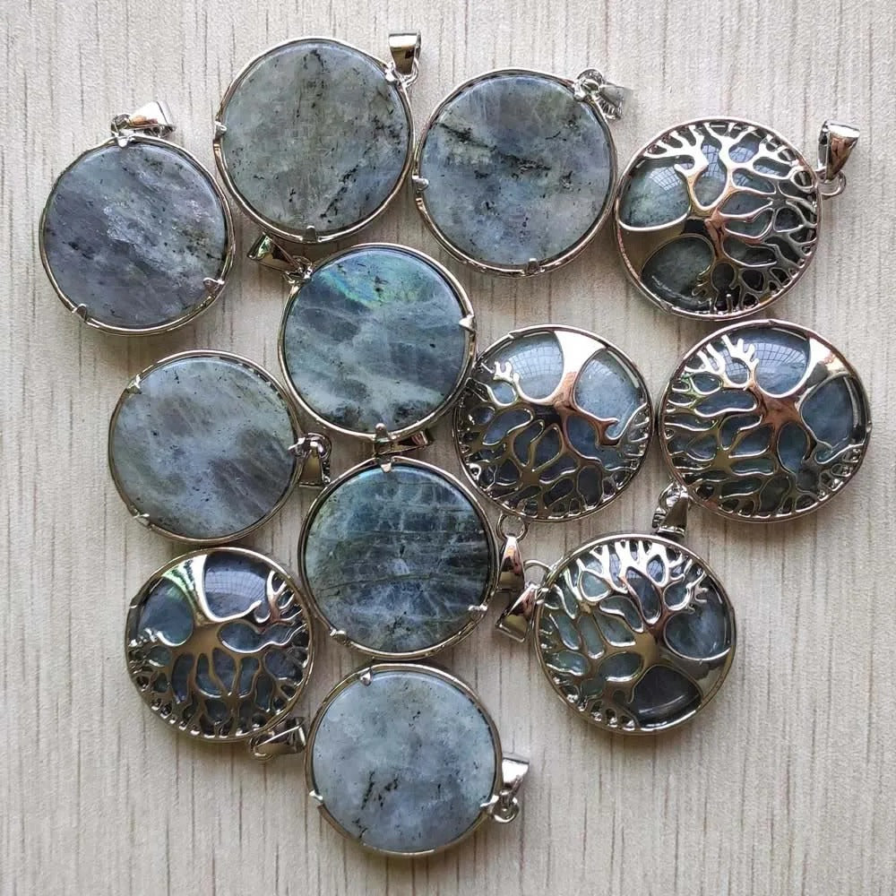 Wholesale 12pcs Fashion Natural Stone Alloy Tree of Life Mix Pendants for Necklaces Jewelry