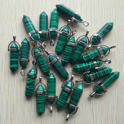 Wholesale 24pcs Assorted Natural Stone Mixed Pillar Charms Chakra Pendants - Good Quality for Necklace Making