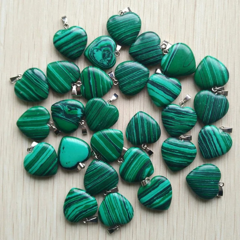 Wholesale 50pcs Assorted Heart Natural Stone Charms Pendants - 20mm Good Quality for Jewelry Making