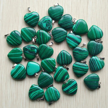 Wholesale 50pcs Assorted Heart Natural Stone Charms Pendants - 20mm Good Quality for Jewelry Making