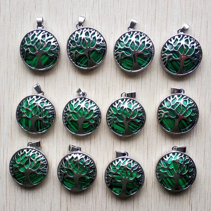 Wholesale 12pcs Fashion Natural Stone Alloy Tree of Life Mix Pendants for Necklaces Jewelry