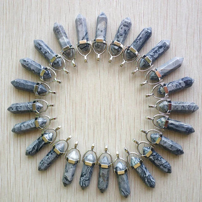 Wholesale 24pcs Assorted Natural Stone Mixed Pillar Charms Chakra Pendants - Good Quality for Necklace Making