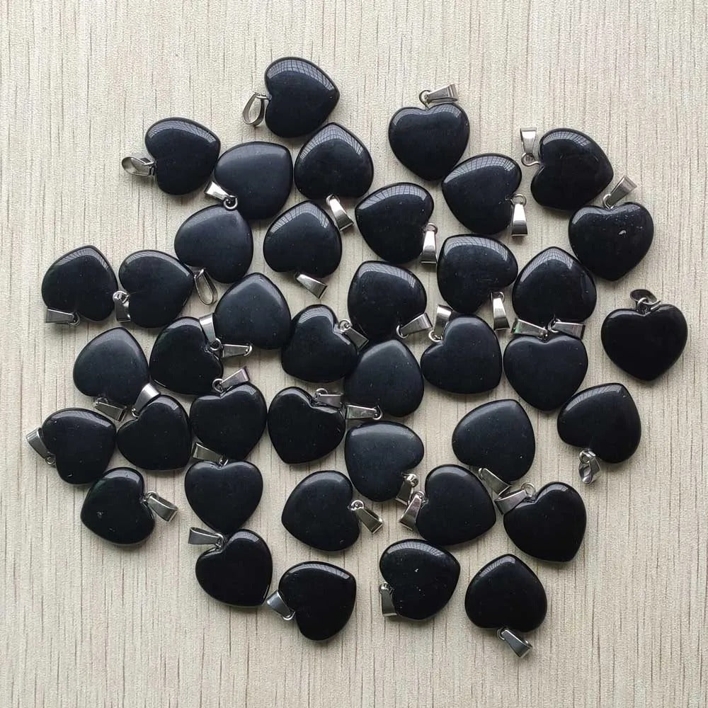 Wholesale 50pcs Assorted Heart Natural Stone Charms Pendants - 20mm Good Quality for Jewelry Making