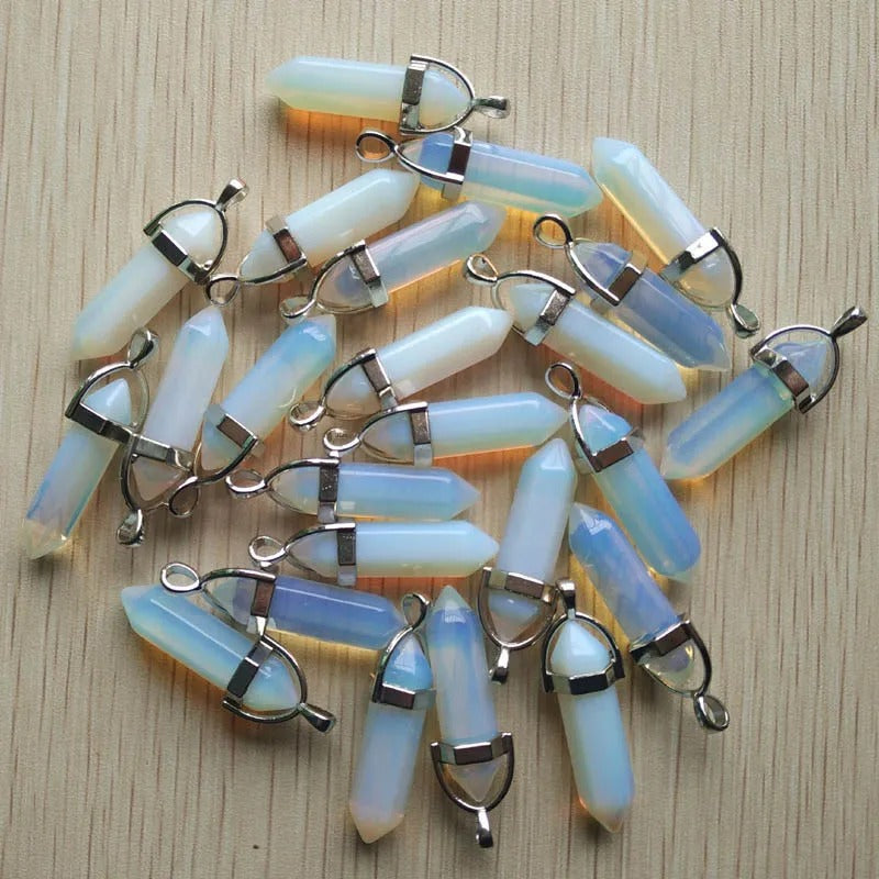 Wholesale 24pcs Assorted Natural Stone Mixed Pillar Charms Chakra Pendants - Good Quality for Necklace Making