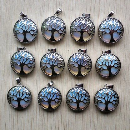 Wholesale 12pcs Fashion Natural Stone Alloy Tree of Life Mix Pendants for Necklaces Jewelry