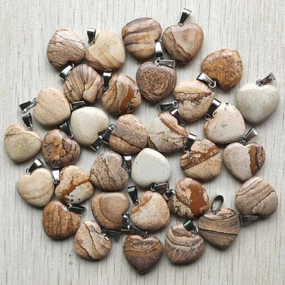 Wholesale 50pcs Assorted Heart Natural Stone Charms Pendants - 20mm Good Quality for Jewelry Making