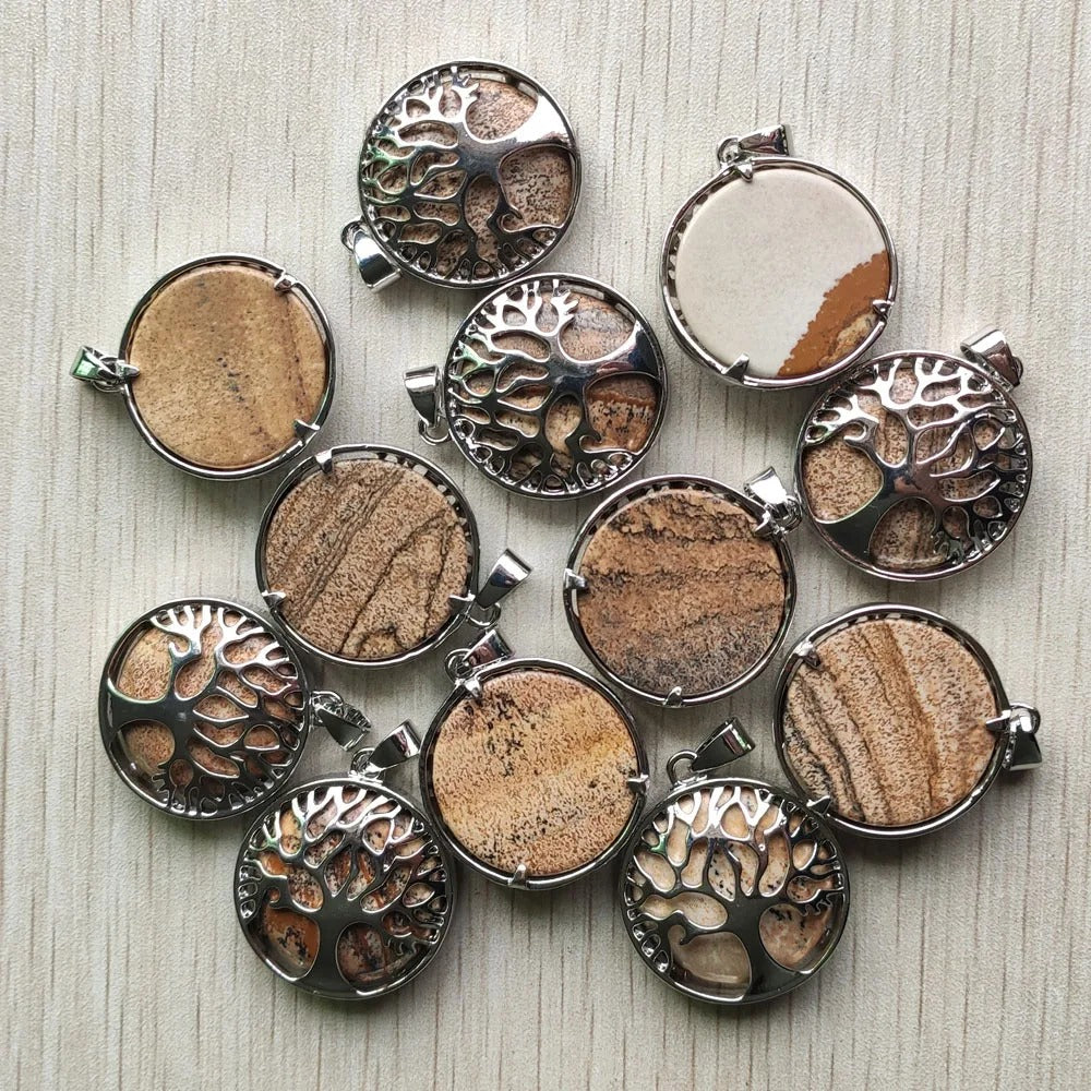 Wholesale 12pcs Fashion Natural Stone Alloy Tree of Life Mix Pendants for Necklaces Jewelry