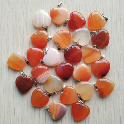 Wholesale 50pcs Assorted Heart Natural Stone Charms Pendants - 20mm Good Quality for Jewelry Making