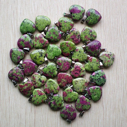 Wholesale 50pcs Assorted Heart Natural Stone Charms Pendants - 20mm Good Quality for Jewelry Making